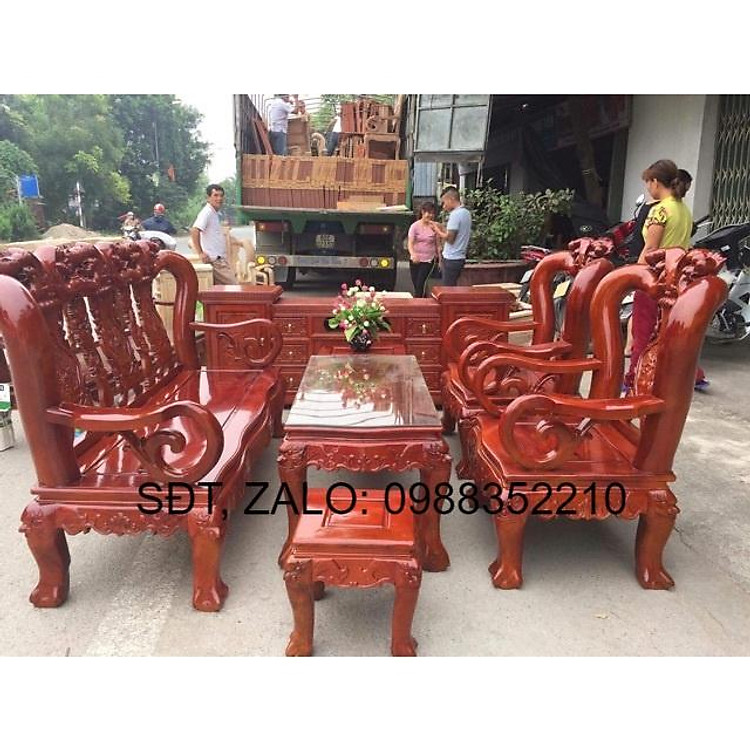 ️ Combo bộ ghế sà cừ đào tay 12 yếm cong cộng kệ tivi gỗ soan đào