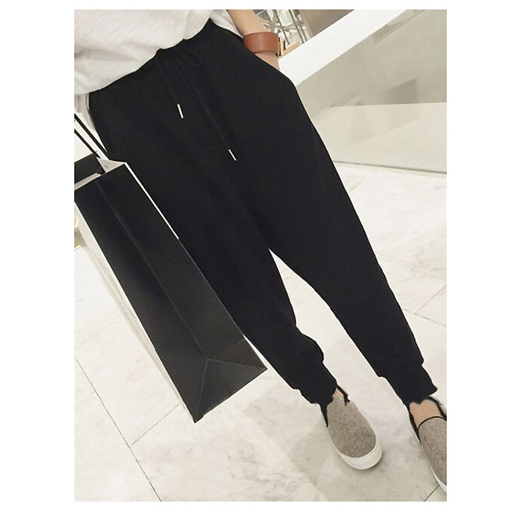 Quần thun jogger nữ trơn (Đen)
