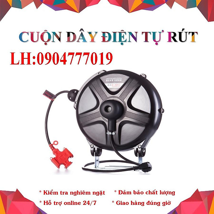 Cuộn dây điện tự rút 3 x2.5mm2 dài 10m kèm ổ cắm đôi, ổ cắm ba. Rulo điện tự sắp xếp, trục xoay tự động thu gọn dây