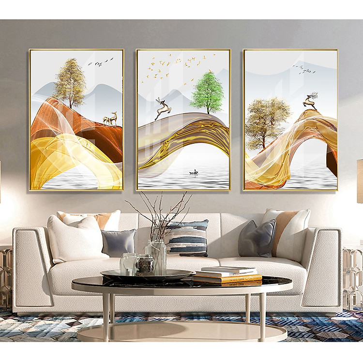 Bộ tranh gương 3 bức. Chất liệu bề mặt gồm 2 lựa chọn PVC hoặc mica trong suốt, 2 lựa chọn viền khung ms: 2234731034L1