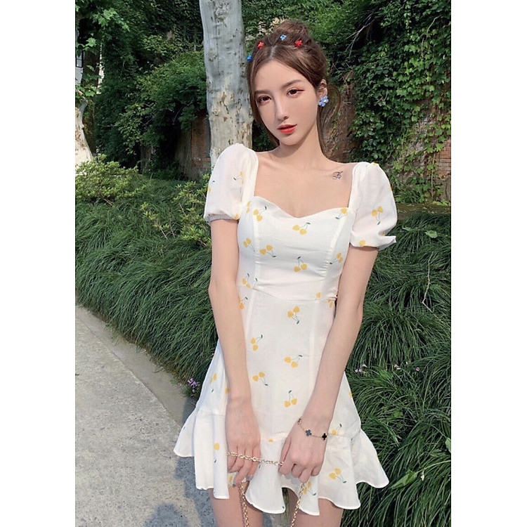 Đầm mila cherry vàng cúp ngực