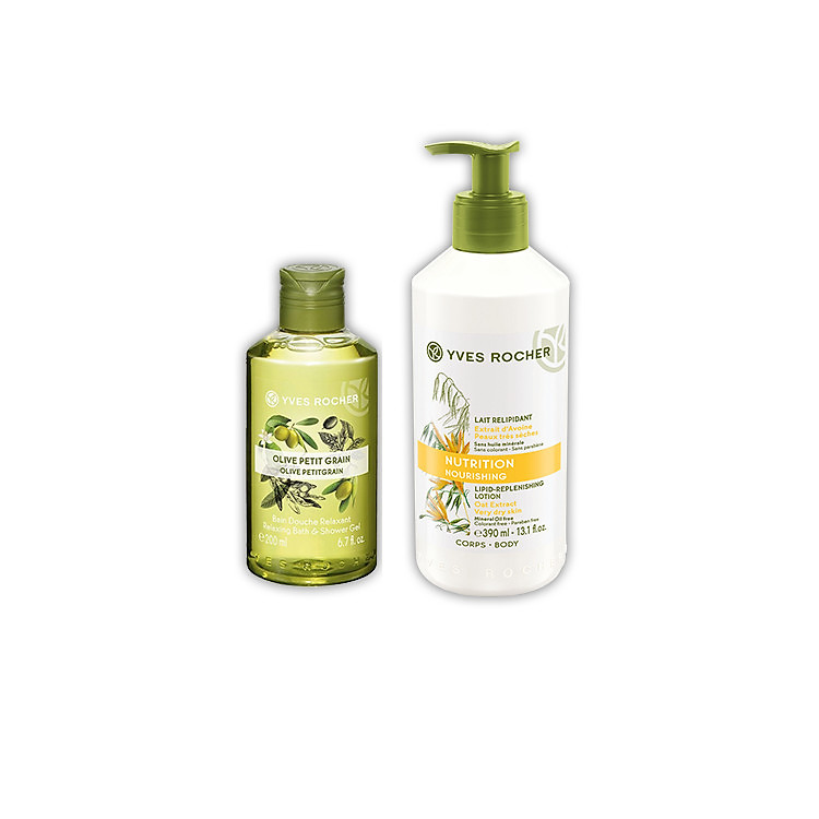 Combo Gel tắm Yves Rocher Bath & Shower Gel 200 ml - Olive Lemongrass + Sữa Dưỡng Thể Dành Cho Da Khô Và Rất Khô Yves Rocher Nutrition Lipid Replenishing Lotion 390ml