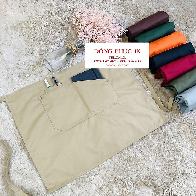 Tạp dề pha chế tạp dề ngắn phục vụ cao cấp 2 túi xéo cho Nam Nữ làm đồng phục tạp dề cafe