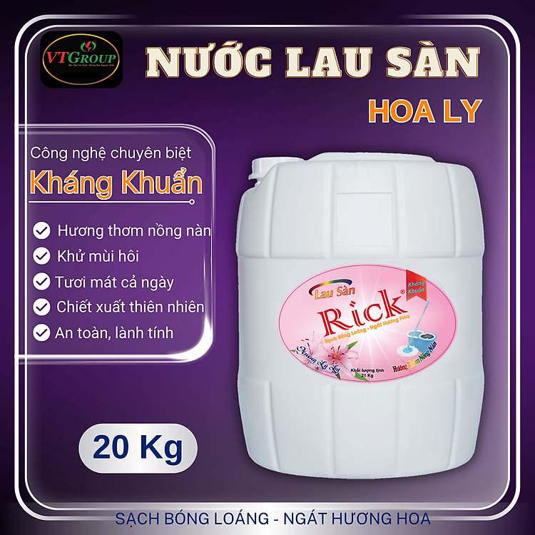 Nước lau sàn Rick can 20kg - Tặng 1 nước rửa chén chanh dây 750g
