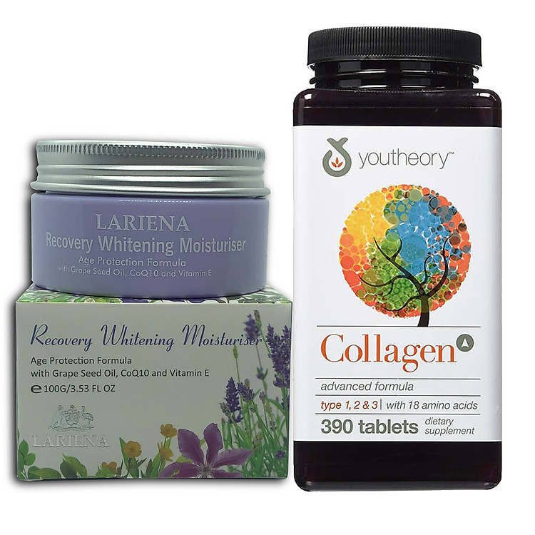Thực phẩm Bảo Vệ Sức Khỏe Viên uống bổ sung Collagen Youtheory (Collagen Type 1-2-3) 390 Viên Tặng kèm hộp Kem Trắng da Lariena