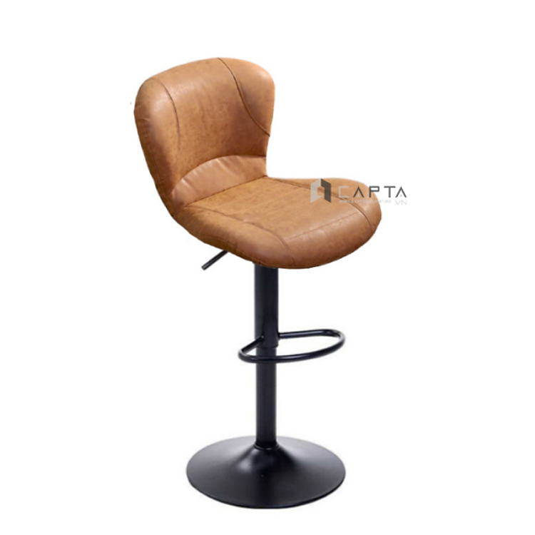 Ghế đảo bếp chân sắt sơn tĩnh điện màu đen CB2304A-P Nội thất Capta Ghế quầy bar đảo bếp tiếp khách nệm pvc màu nâu bò kem nâu chân tăng giảm màu đen Bar Stool Chair HCM