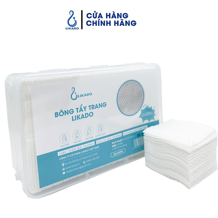 Bông tẩy trang Likado hộp 400 miếng 100% bông kích thước 5cmx6cm