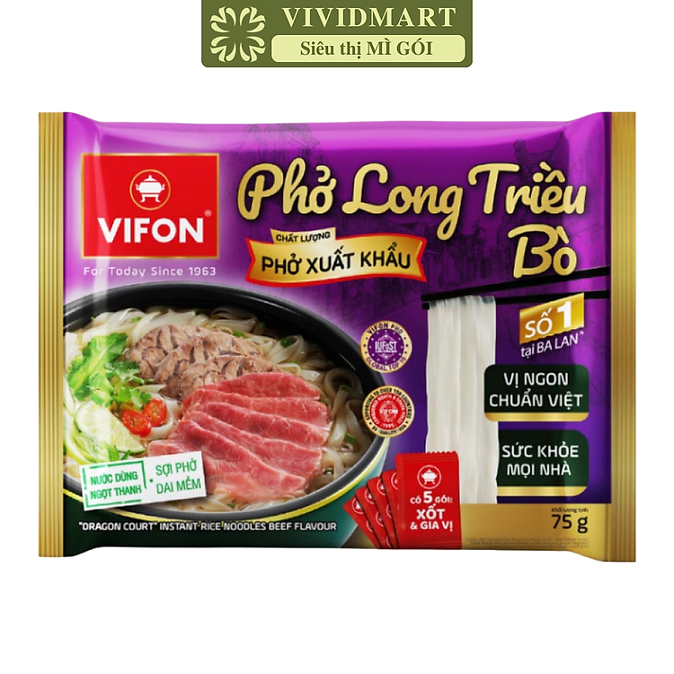 VIFON - Phở Long Triều hương vị Bò, Long Triều phở bò Long Triều, Phở bò Vifon, Phở Vifon xuất khẩu (75g/gói)