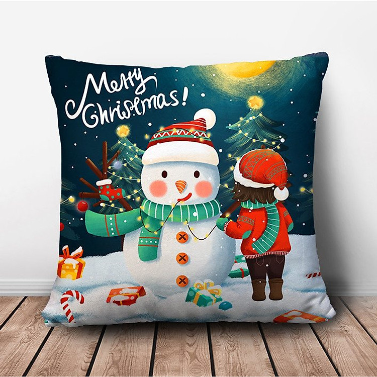 Gối ôm vuông Noel người tuyết (gồm vỏ và ruột)