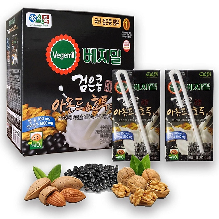 Sữa đậu đen óc chó hạnh nhân Vegemil Hàn Quốc - Xách 16 hộp (190ml/Hộp)