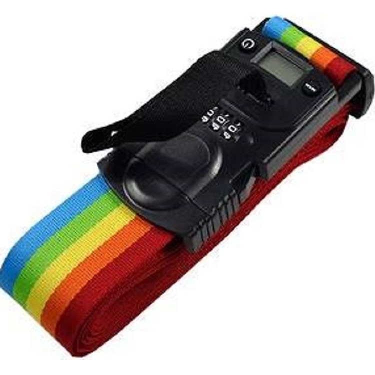 Dây đai khóa vali 7 sắc cầu vòng kèm cân điện tử