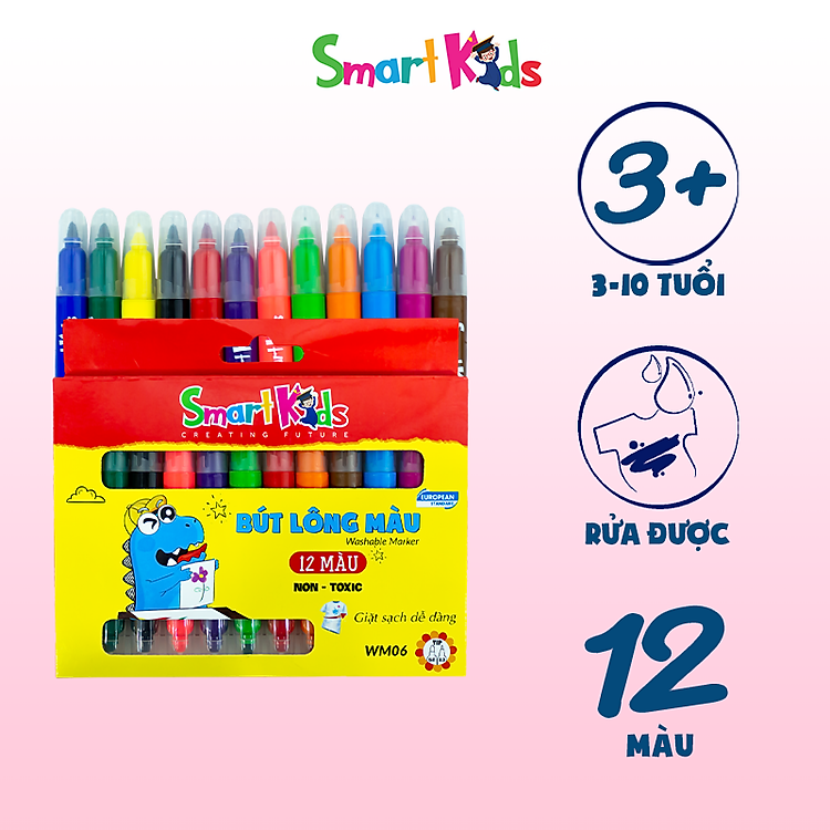 Bút Lông Màu 2 Đầu Rửa Được SMART KIDS WM06 (12 màu/hộp)