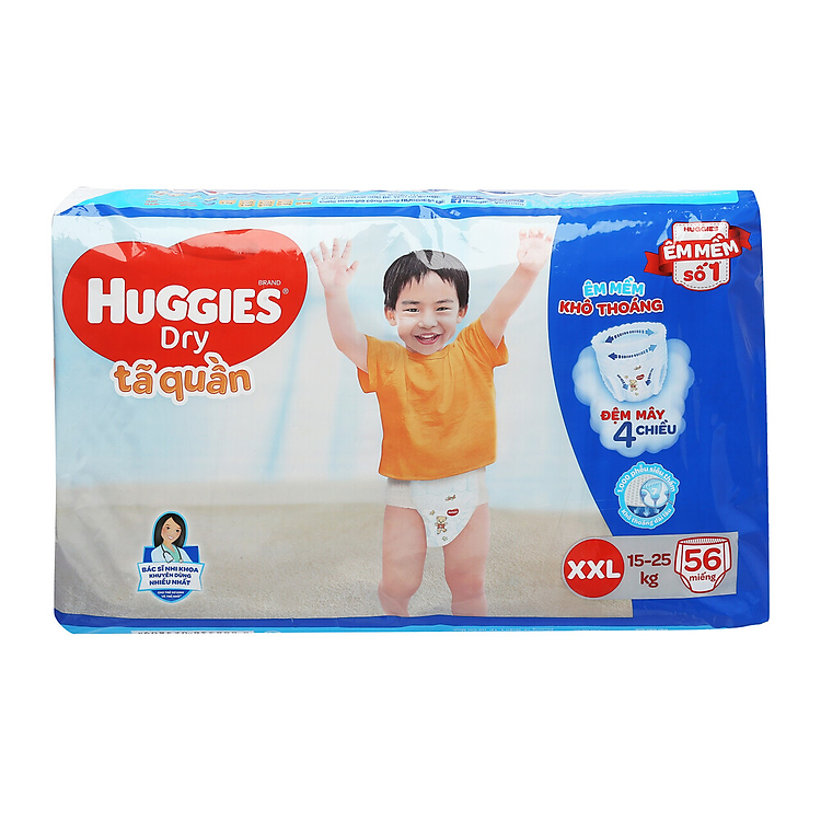 Tã Quần Huggies Dry Gói Cực Đại XXL (15-25Kg) 56 Miếng