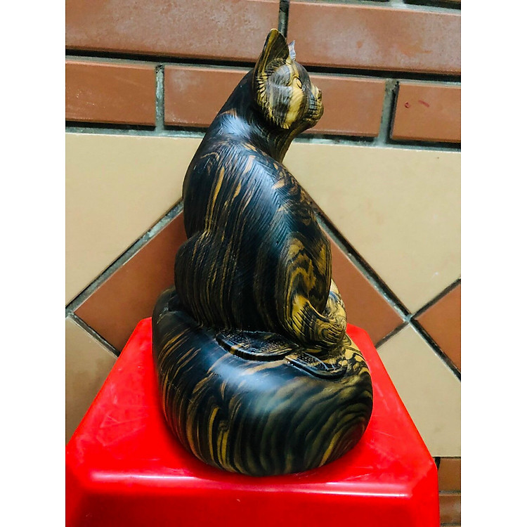 Tượng con mèo điêu khắc bằng gỗ mun (30x26x17cm) - Ảnh 2