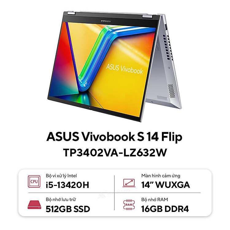 Asus Vivobook S 14 Flip TP3402VA-LZ632W (Intel Core i5-13420H | 16GB | 512GB | Intel UHD | 14 inch WUXGA IPS | Win 11 | Bạc) - HÀNG CHÍNH HÃNG