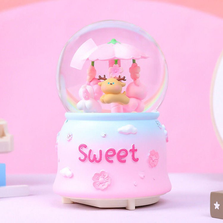 Hộp Nhạc Cầu Tuyết Hoa Đào Sakura Animal Có Nhạc