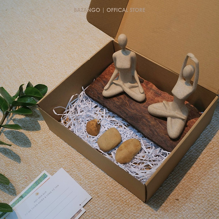 Bô Tượng Yoga kèm đế gỗ và bộ đá "Zen" tự nhiên - Ảnh 5