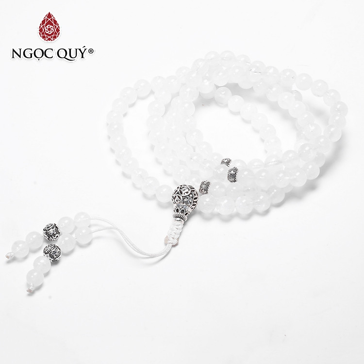 Chuỗi 108 hạt đá thạch anh ưu linh trắng mệnh thủy, kim - Ngọc Quý Gemstones