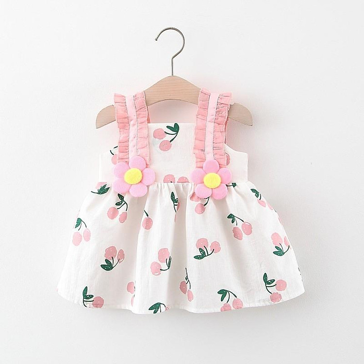 Váy Hai Dây Phối Ren Mùa Hè Bé Gái, Họa Tiết Hoa Hồng Đính Nổi , Chất Coton thấm hút mồ hôi, anna store