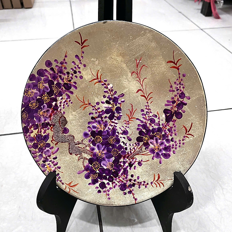 Dĩa Sơn Mài Thanh Bình Họa Tiết Hoa Đào (Size 20 cm) - Ảnh 4