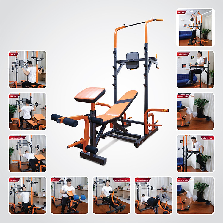 Giàn tạ đa năng kết hợp xà đơn xà kép Zasami 8215 - Kèm 50kg tạ gang, đòn 1m5 - tặng bộ tạ đeo chân