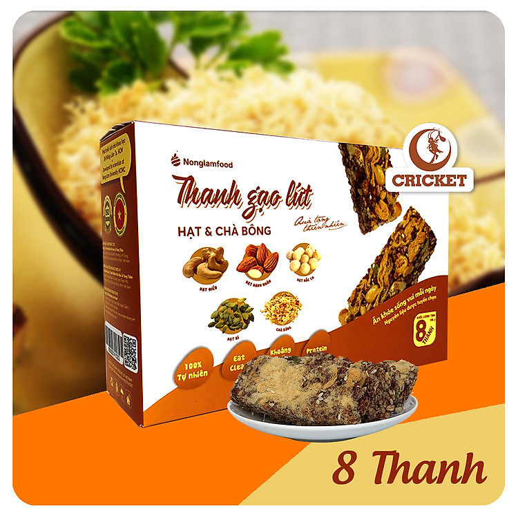 Thanh Gạo Lứt Sấy Ngũ Cốc Nonglamfood, Gạo Lứt Chà Bông thơm ngon hảo hạng - Full Hộp 8 Thanh (8 thanh x 17gr)