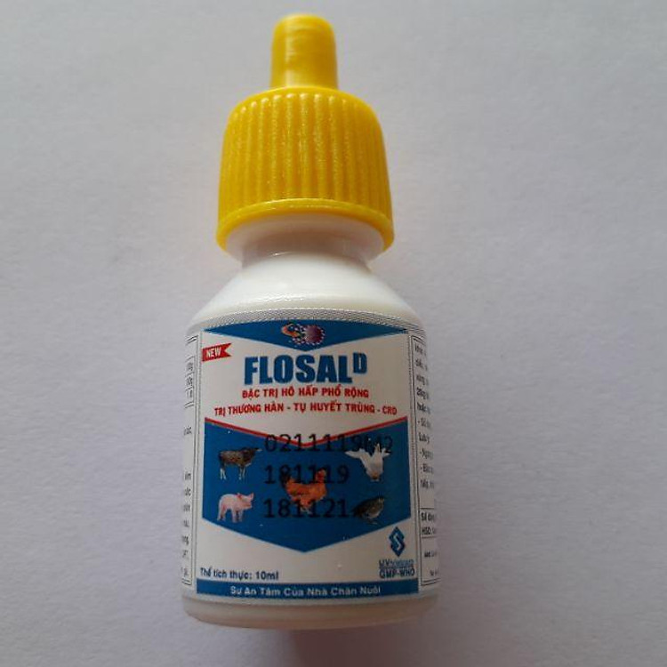 1 chai Flosal D 10ml. Hô hấp, tiêu hóa gà đá, vẹt,.