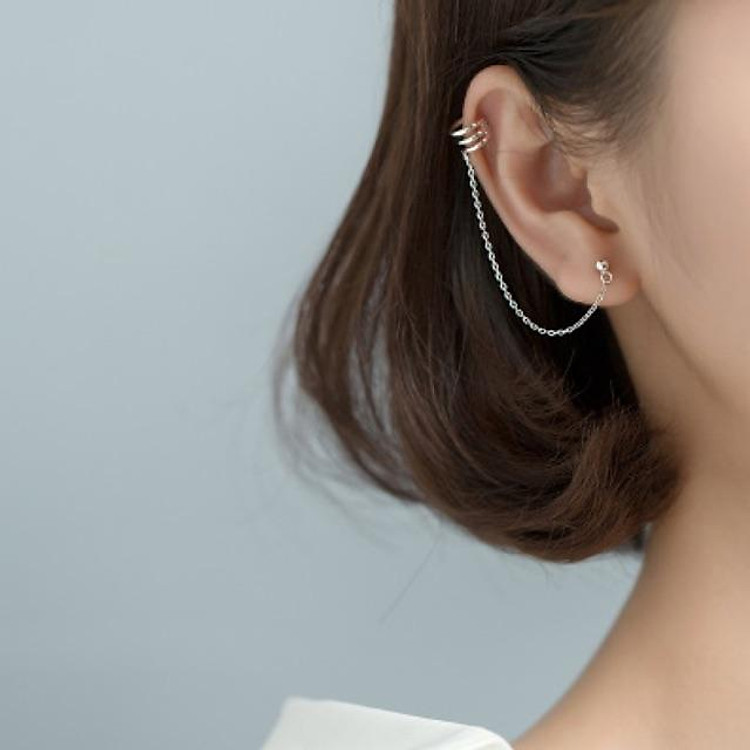 Khuyên tai kẹp vành liền nụ xích (100% bạc)