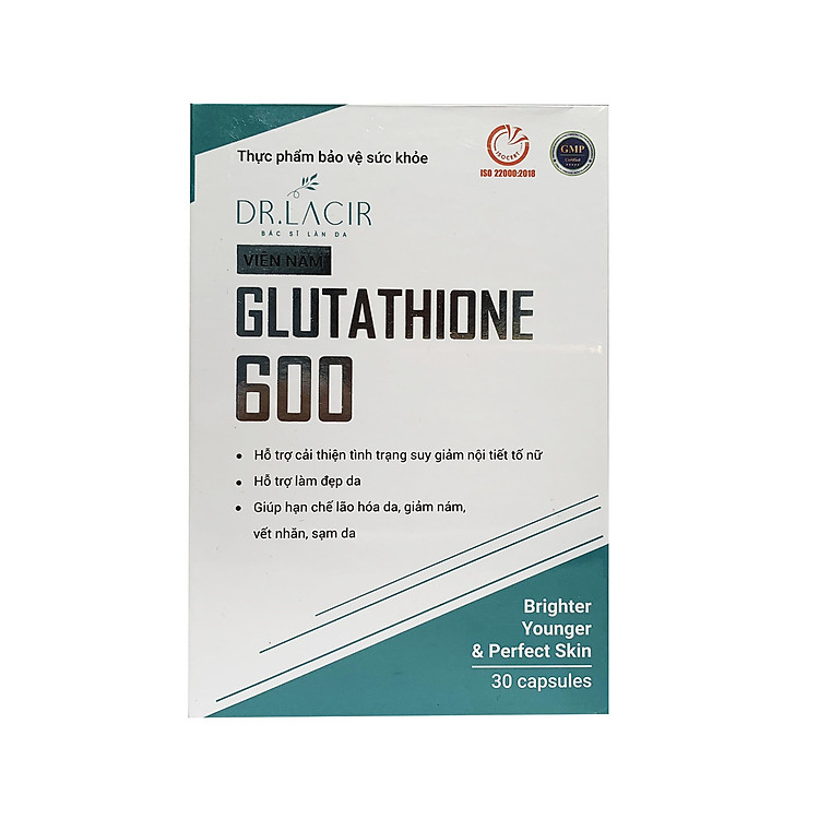 VIÊN UỐNG MỜ NÁM, TÀN NHANG, ĐỒI MỒI, TRẮNG DA GLUTATHIONE 600 DR. LACIR (hộp 30 viên)