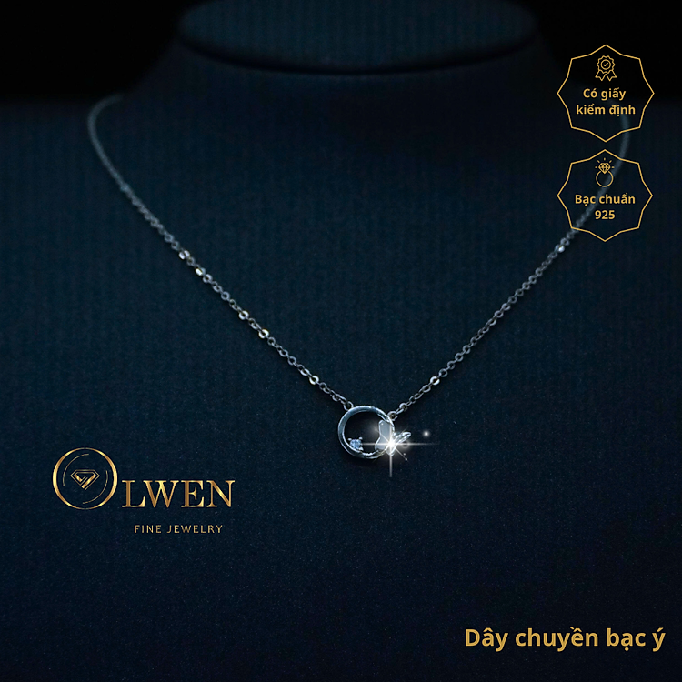 Dây chuyền bạc ý hình bướm và vòng tròn kết hợp độc đáo, phong cách đơn giản, trẻ trung, phù hợp đi chơi, đi làm, đi học - CM37.3