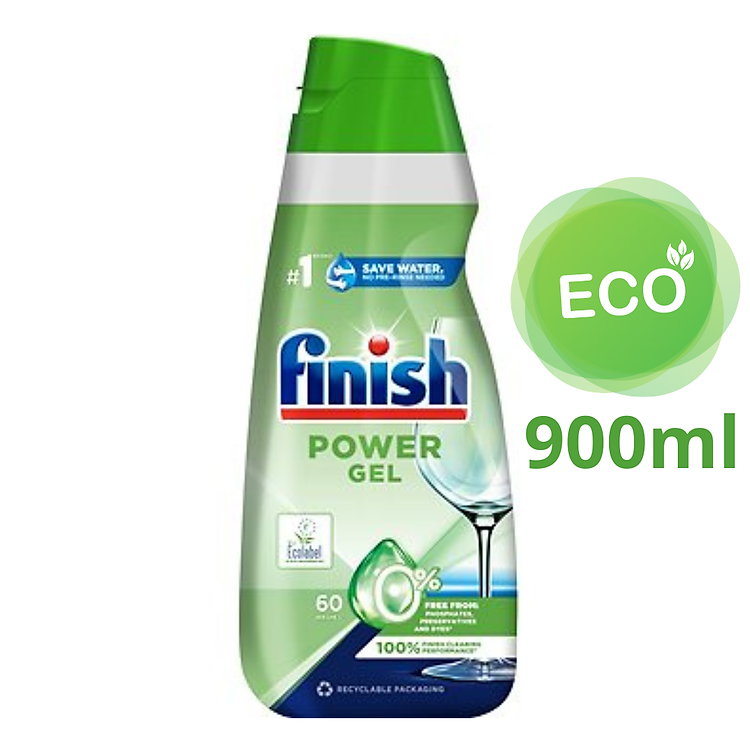 Gel rửa chén bát hữu cơ Finish ECO 0% All in one 0% 900ml- Không photphat, không chất tạo màu, không hương liệu.
