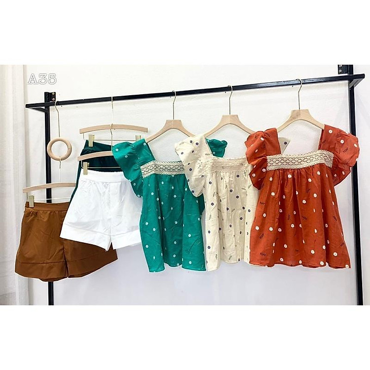 Sét bộ hoa nhí Áo babydoll viền ren quần short