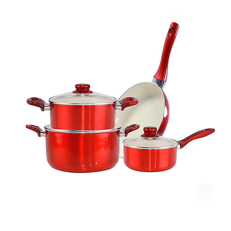 Bộ 4 nồi chảo tráng men Ceramic Mishio MK173 – Màu đỏ