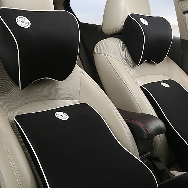 Combo Bộ Gối Tựa Đầu Và Tựa Lưng Ô Tô Cao Su Non Cao Cấp + 5 Viên Sủi Rửa Kính