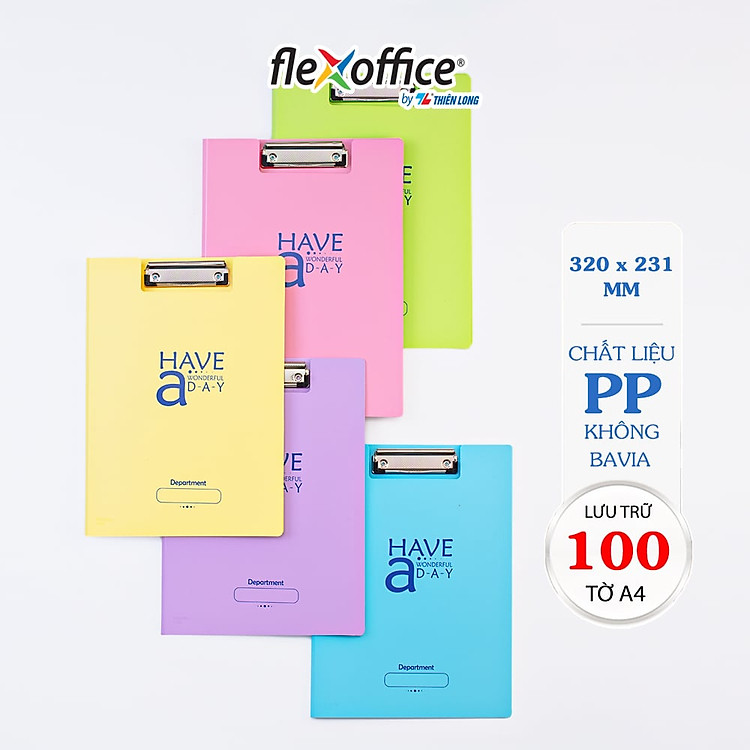 Bìa trình ký kép màu xanh nhựa PP Thiên Long Flexoffice FO-CB03