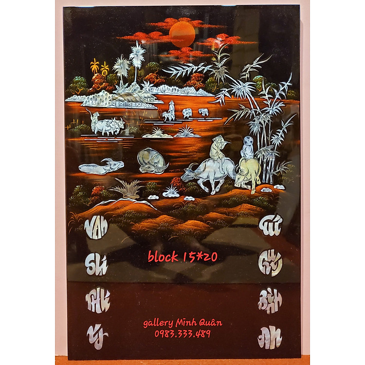 Tranh đốc lịch sơn mài khảm ốc -Đồng Quê