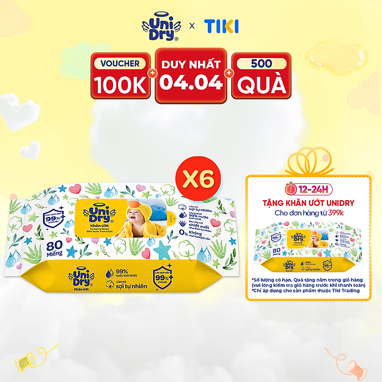 Tìm mua tại Avakids:Combo 6 Khăn ướt UniDry Baby WTP, tràn ngập Khuyến mãi, Ưu đãi