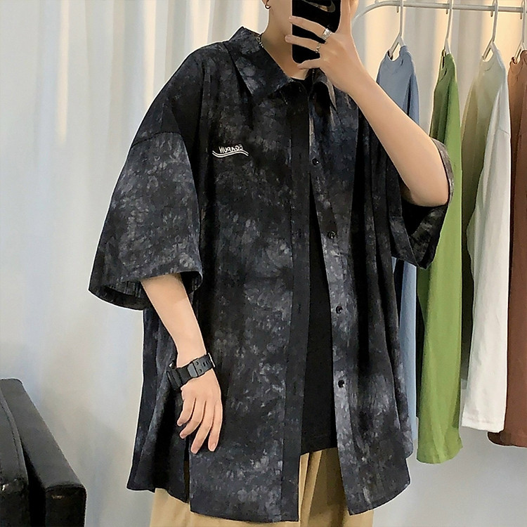 ÁO sơ mi nam ngắn tay dáng suông form rộng bao chất