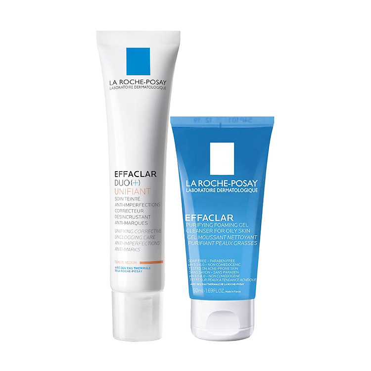 COMBO LA ROCHE-POSAY EFFACLAR DUO+ UNIFIANT KEM HỖ TRỢ TRỊ MỤN CÓ MÀU 40ML VÀ GEL RỬA MẶT EFFACLAR 50ML