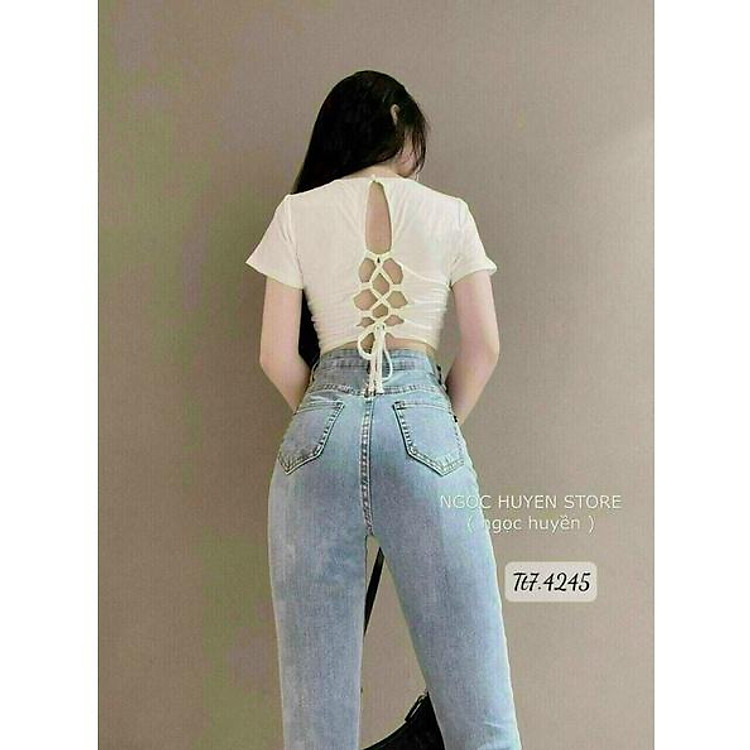 áo croptop đan dây hở lưng, áo đan dây hở lưng tay ngắn