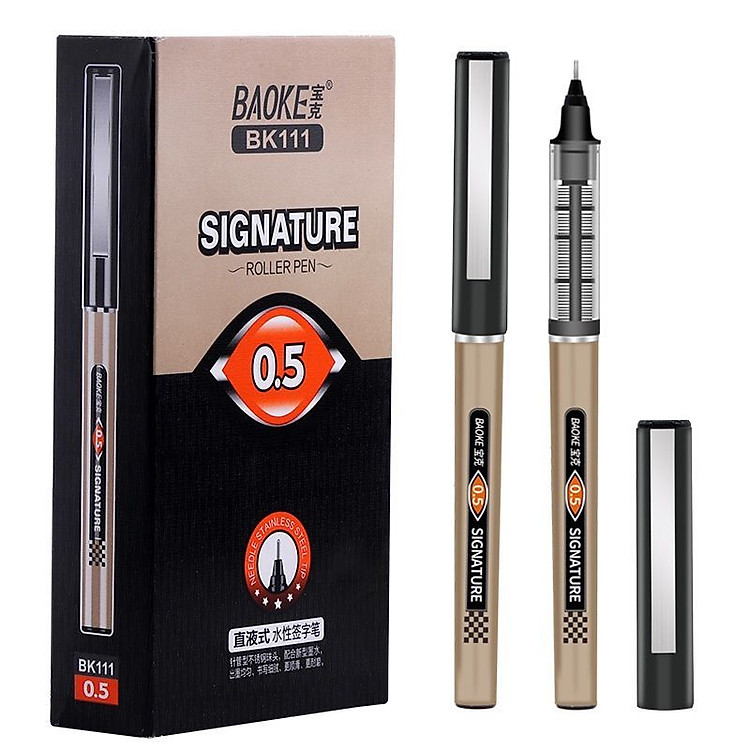 Hộp 12 cây bút lông kim Baoke BK111 / Bút gel nước Signature Baoke 111 ngòi 0.5mm