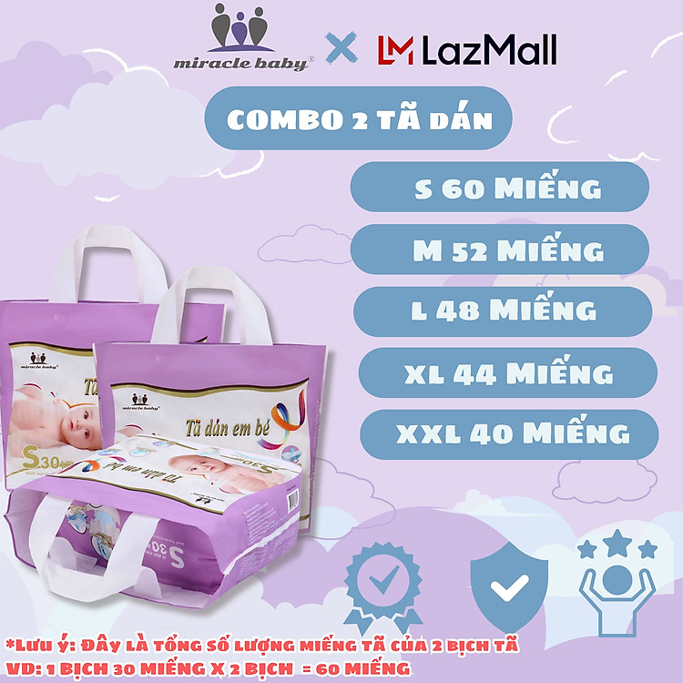 Combo 2 Tã dán Miracle Baby Size L Chính hãng Giá rẻ