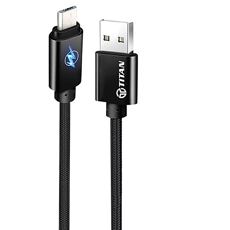 Cáp sạc nhanh, có đèn tự ngắt khi sạc đầy pin, cho Samsung, Oppo, Xiaomi, Android các loại cổng Micro USB, dài 2 mét TITAN CM08 - Hàng Chính Hãng
