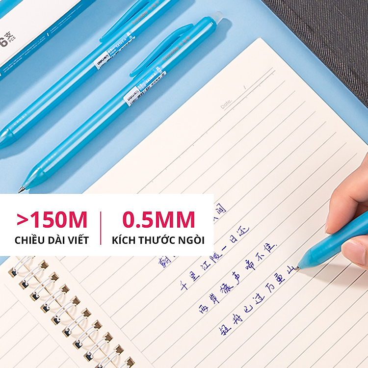 Bút Bi Gel Deli Ngòi 0.5mm (1 chiếc) - Xanh/Đen - Ảnh 3