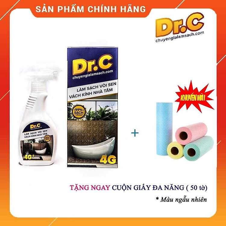 Tẩy Cặn Canxi, làm sạch VÒI SEN INOX, VÁCH KÍNH NHÀ TẮM (chai 300ml) TẶNG GIẤY ĐA NĂNG