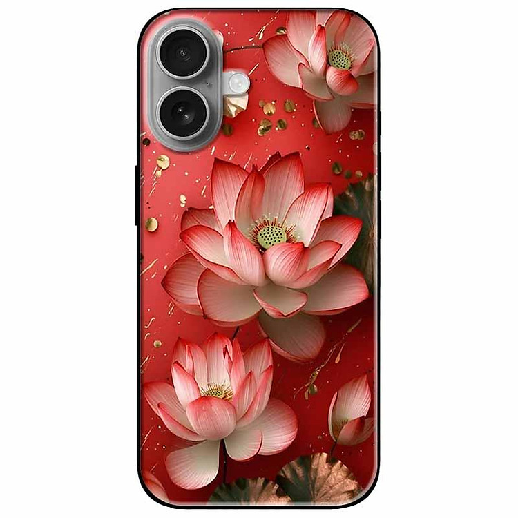 Ốp lưng cho IPhone 15 - 15 Plus - 15 Pro - 15 Pro Max - 16 - 16 Plus - 16 Pro - 16 Pro Max - Sen Nền Đỏ - Hàng Chính Hãng