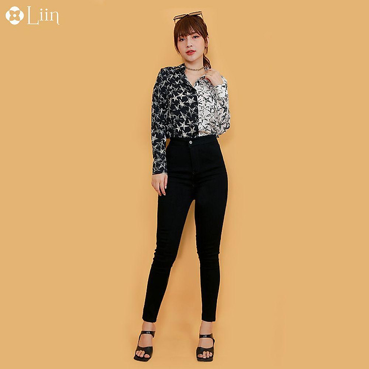 Áo sơ mi nữ dài tay Linbi thiết kế họa tiết sao đen trắng sang trọng Liin clothing SM2997