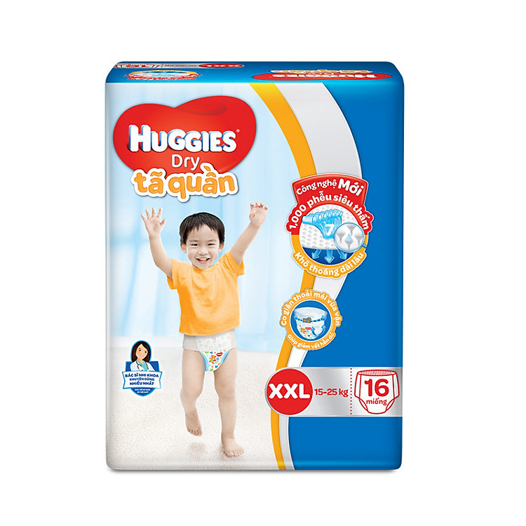 Tã Quần Huggies Dry Gói Trung XXL16 (16 Miếng) - Bao bì mới