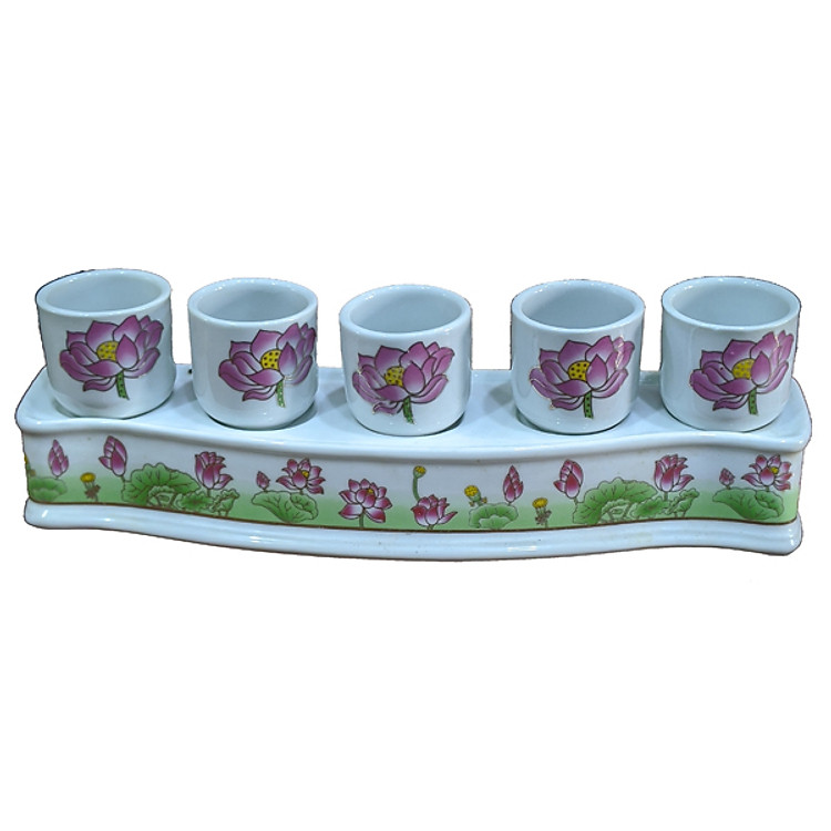 Bộ Khay để 5 ly nước sen tim PT0233(30cm x 7cm x 8cm)