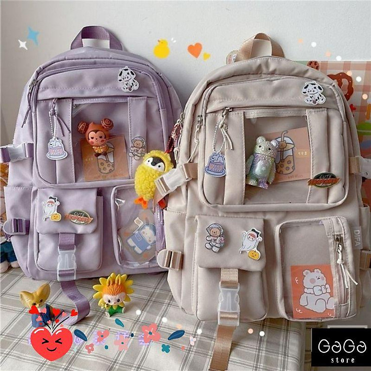 Balo ulzzang đi học, balo nữ thời trang trong suốt. B135 có kèm huy hiệu như ảnh.